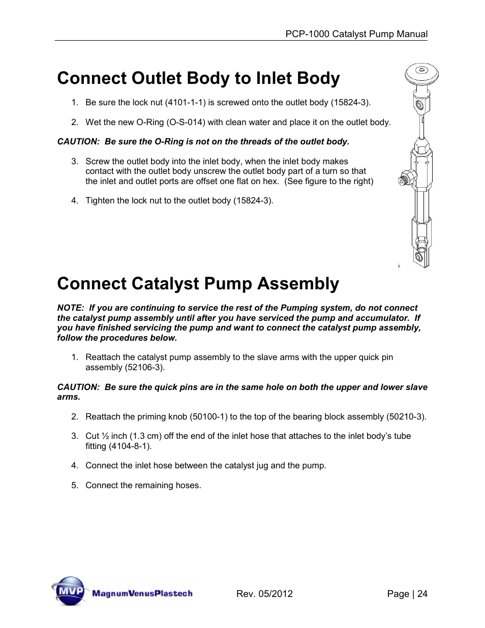 Connect outlet body to inlet body, Connect catalyst pump assembly | Magnum Venus Plastech Pro Series PCP-1000 User Manual | Page 24 / 36