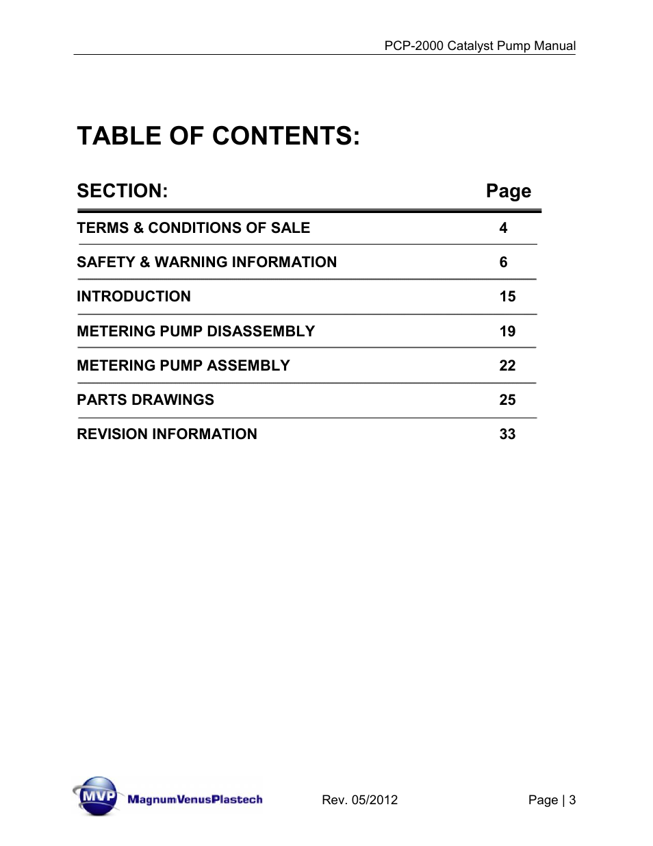 Magnum Venus Plastech Pro Series PCP-2000 User Manual | Page 3 / 34