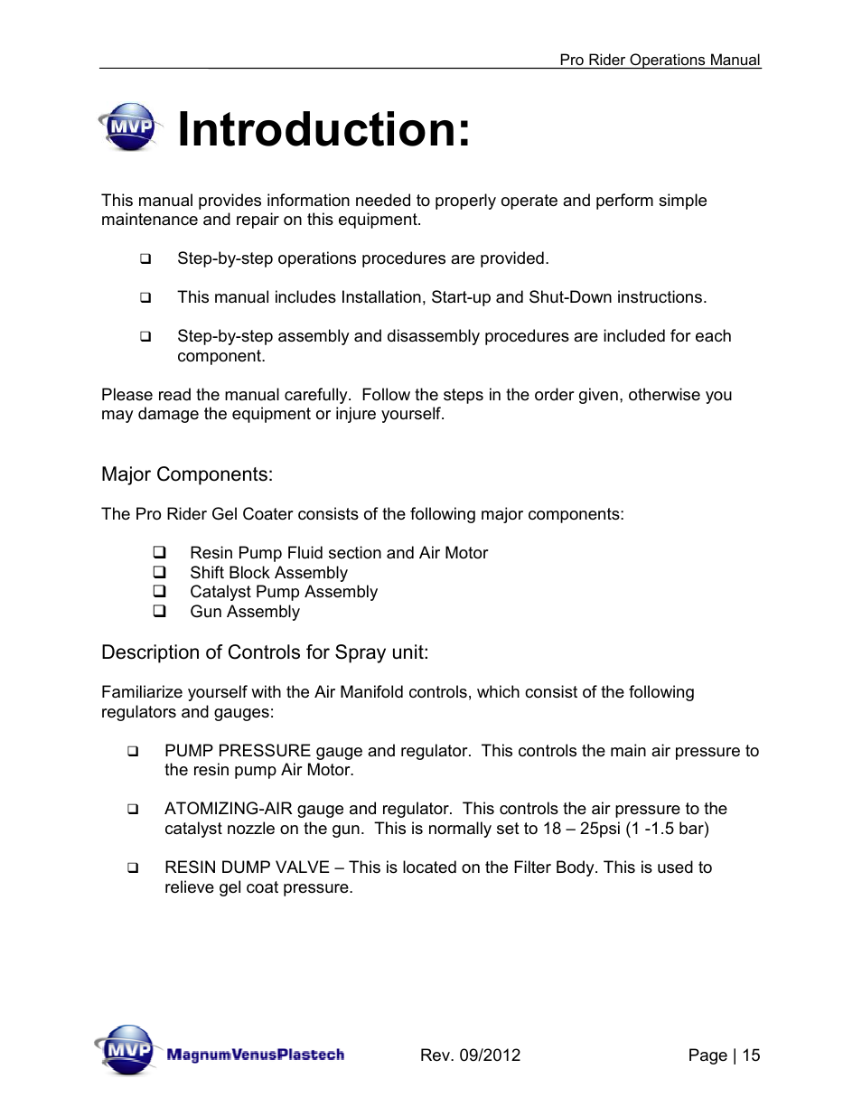 Introduction | Magnum Venus Plastech Pro Rider Gel Coater User Manual | Page 15 / 45