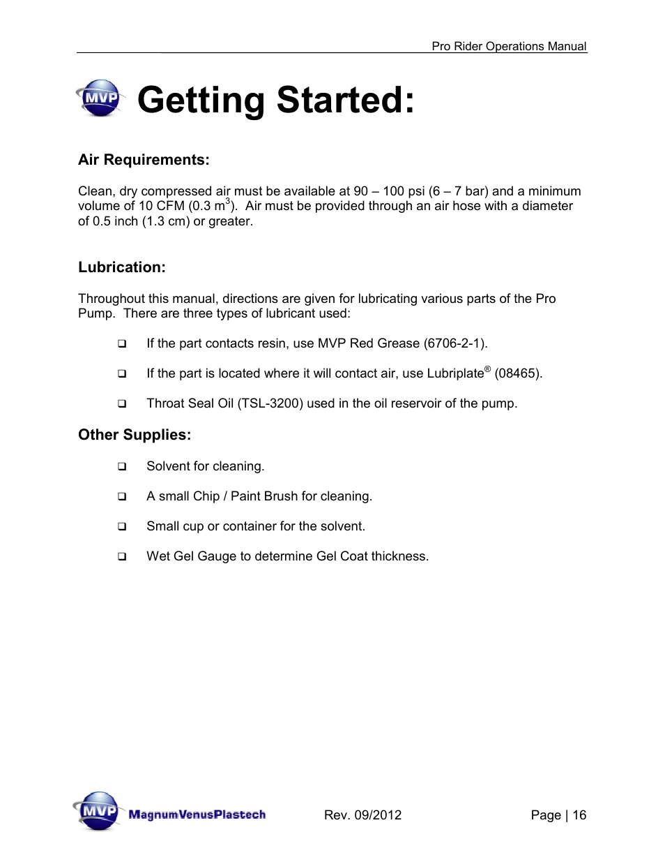 Getting started | Magnum Venus Plastech Pro Rider Gel Coater User Manual | Page 16 / 45