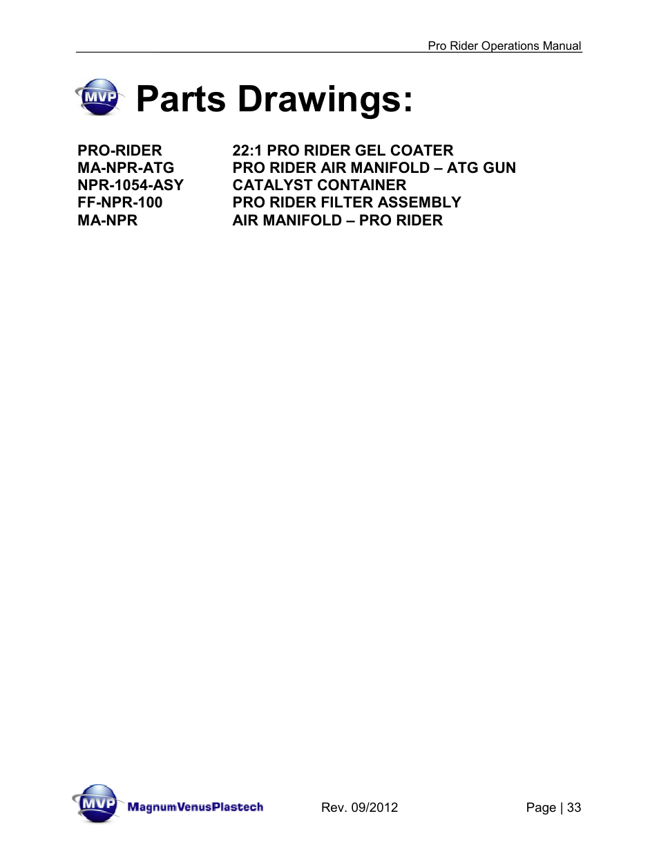 Parts drawings | Magnum Venus Plastech Pro Rider Gel Coater User Manual | Page 33 / 45