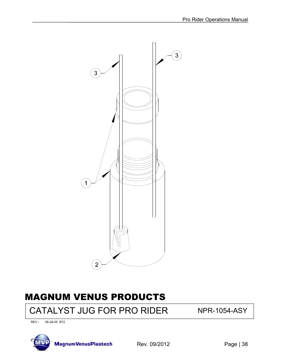 Catalyst jug for pro rider magnum venus products, Npr-1054-asy | Magnum Venus Plastech Pro Rider Gel Coater User Manual | Page 38 / 45