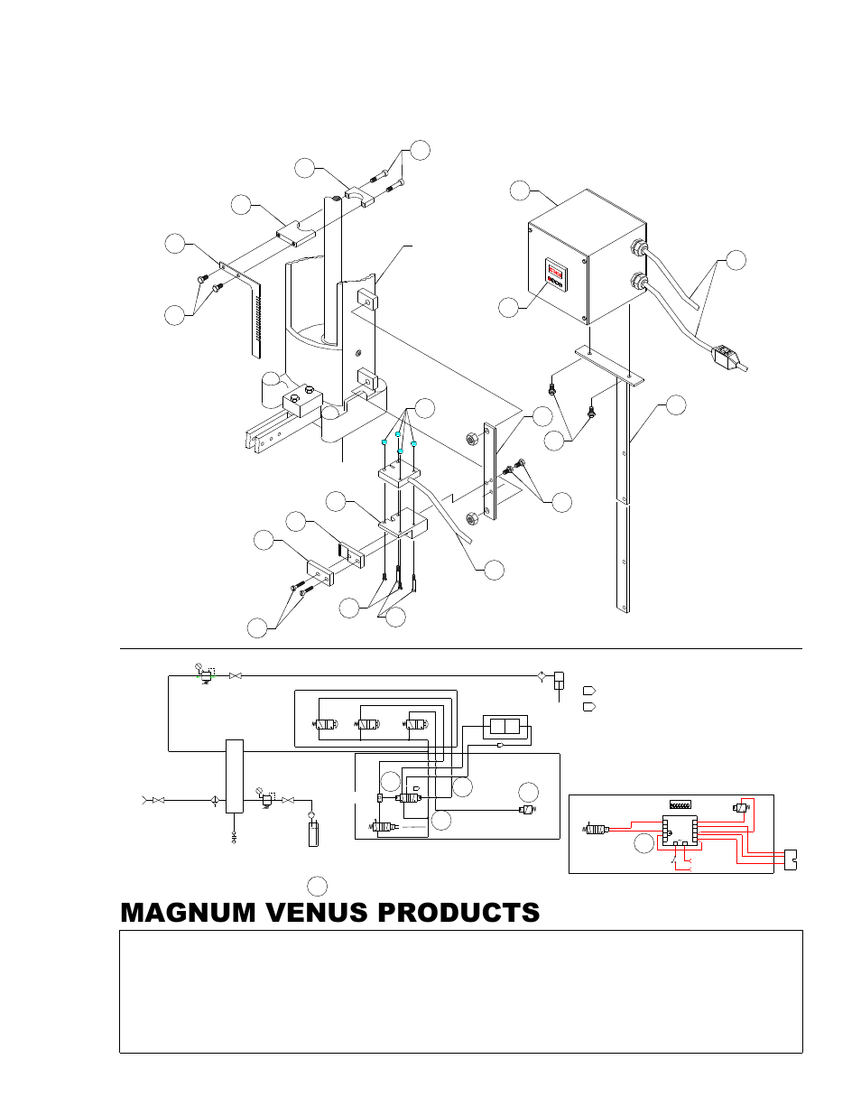 Magnum venus products, Assy - mini resin meter 220 v - pro gun, Assy - mini resin meter 220 v | Push button panel, Pneumatic circuit elec diagram | Magnum Venus Plastech Mini Resin Meter User Manual | Page 9 / 12