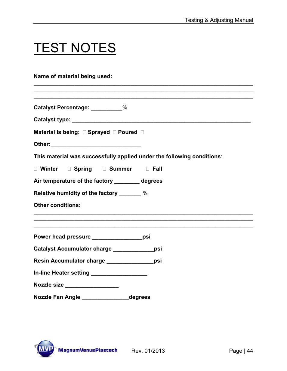 Magnum Venus Plastech TESTING & ADJUSTING YOUR MVP PUMPING SYSTEM User Manual | Page 44 / 47