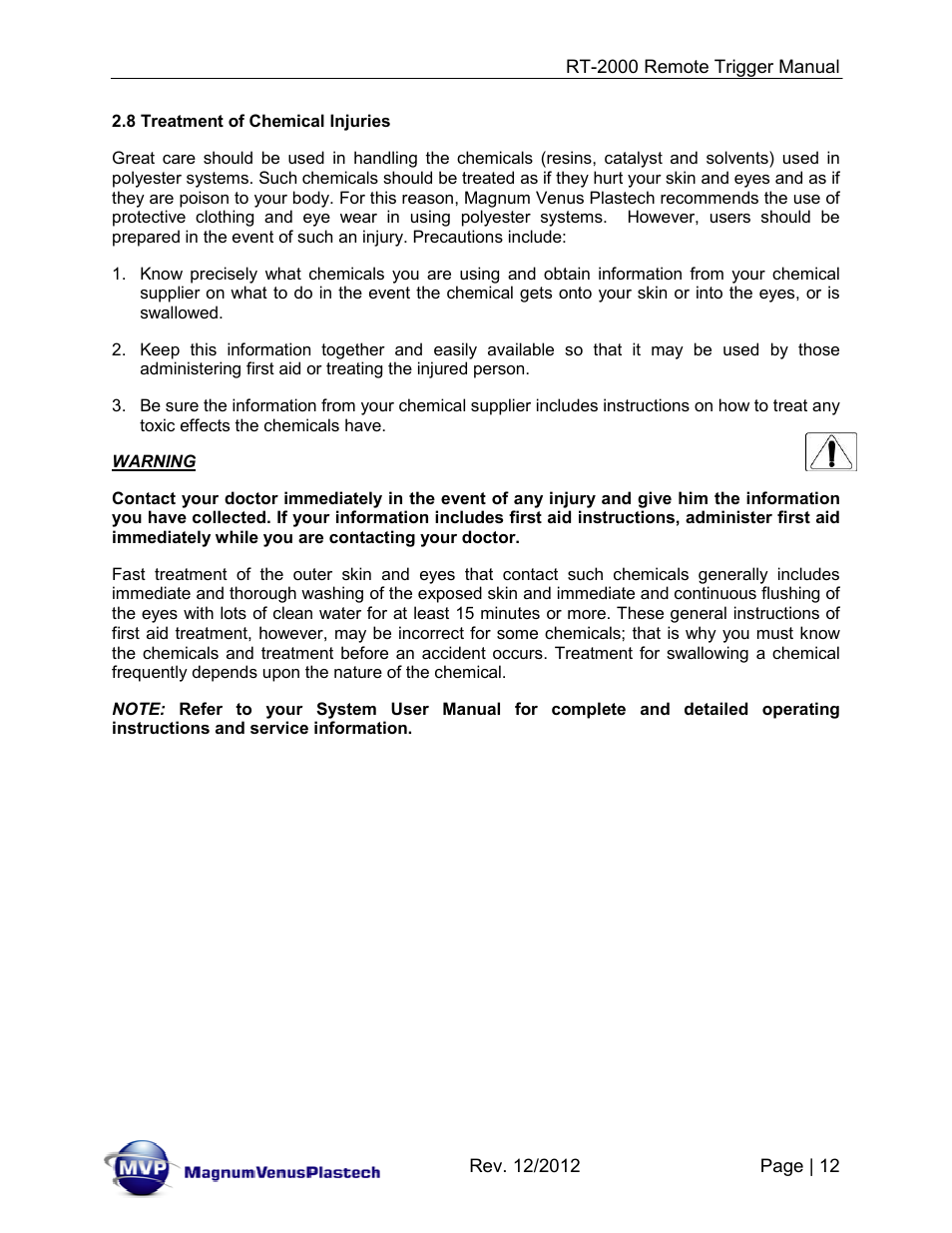 Magnum Venus Plastech RT-2000 PRO GUN SATURATOR TRIGGER User Manual | Page 12 / 34