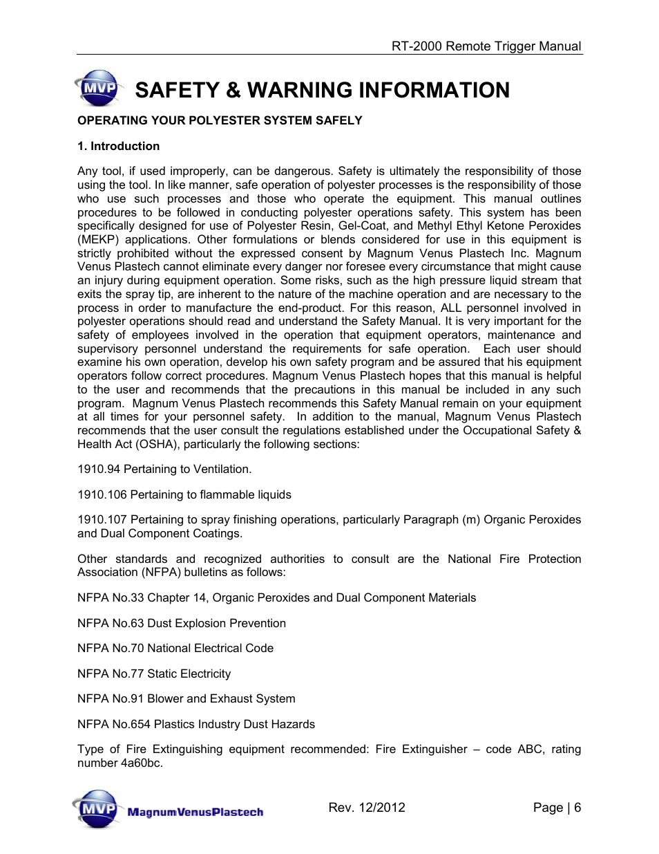 Safety & warning information | Magnum Venus Plastech RT-2000 PRO GUN SATURATOR TRIGGER User Manual | Page 6 / 34