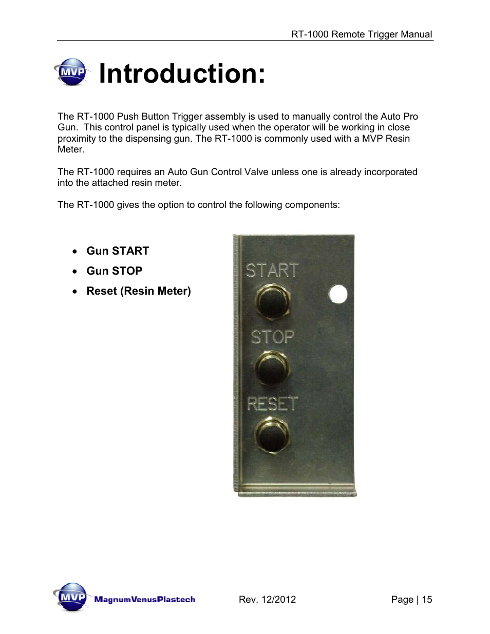 Introduction | Magnum Venus Plastech RT-1000 PUSH BUTTON TRIGGER User Manual | Page 15 / 33