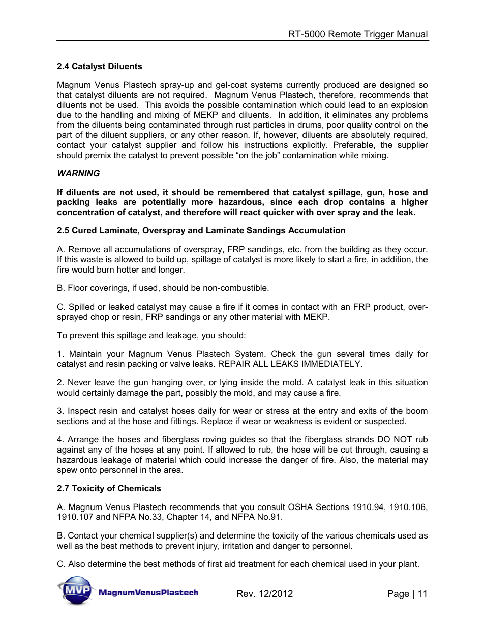 Magnum Venus Plastech RT-5000 RTM INJECTOR TRIGGER User Manual | Page 11 / 28