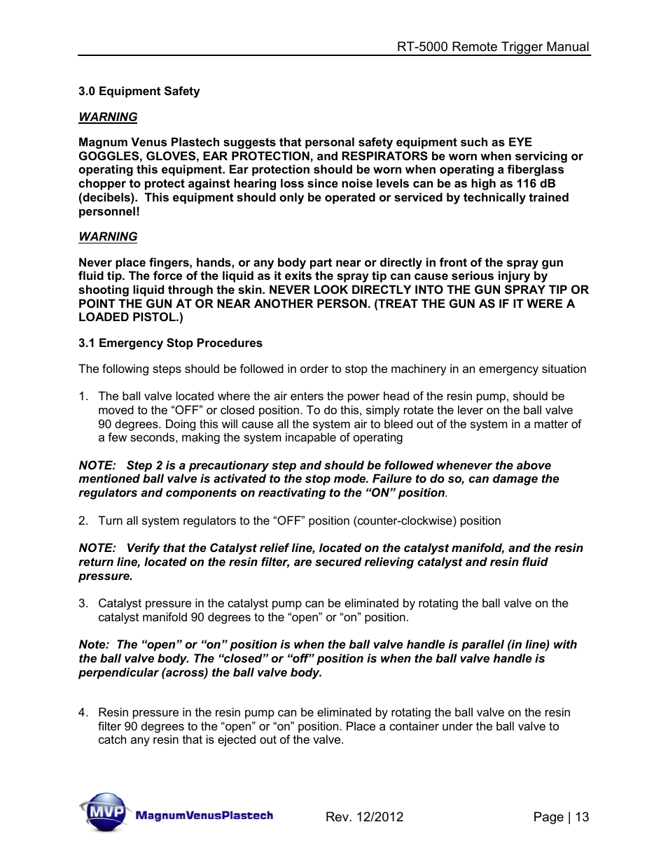 Magnum Venus Plastech RT-5000 RTM INJECTOR TRIGGER User Manual | Page 13 / 28