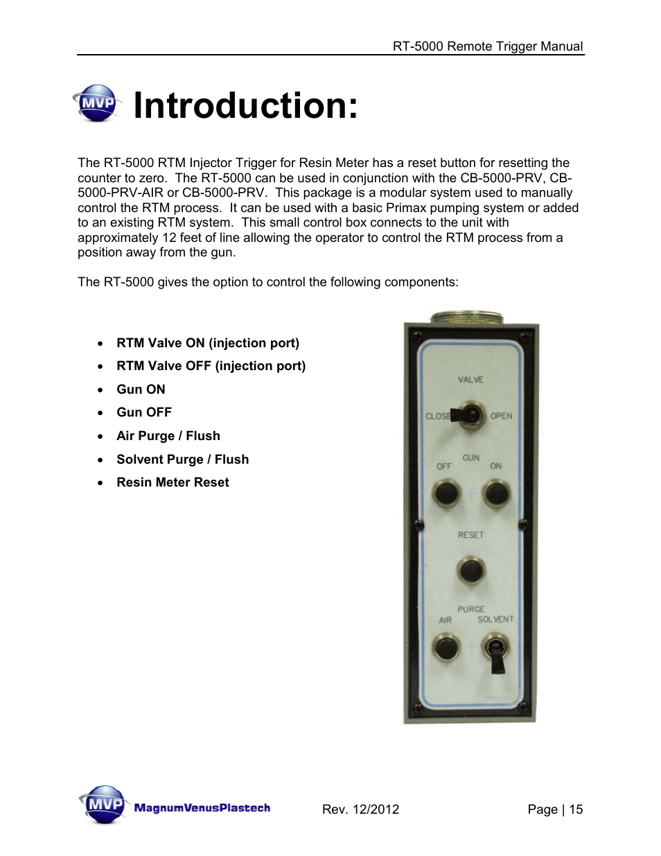 Introduction | Magnum Venus Plastech RT-5000 RTM INJECTOR TRIGGER User Manual | Page 15 / 28
