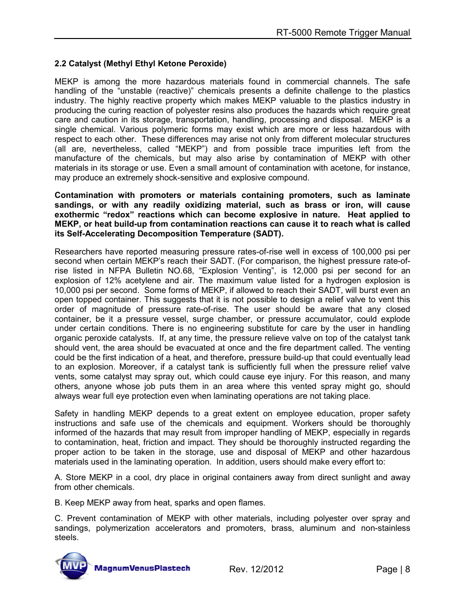 Magnum Venus Plastech RT-5000 RTM INJECTOR TRIGGER User Manual | Page 8 / 28