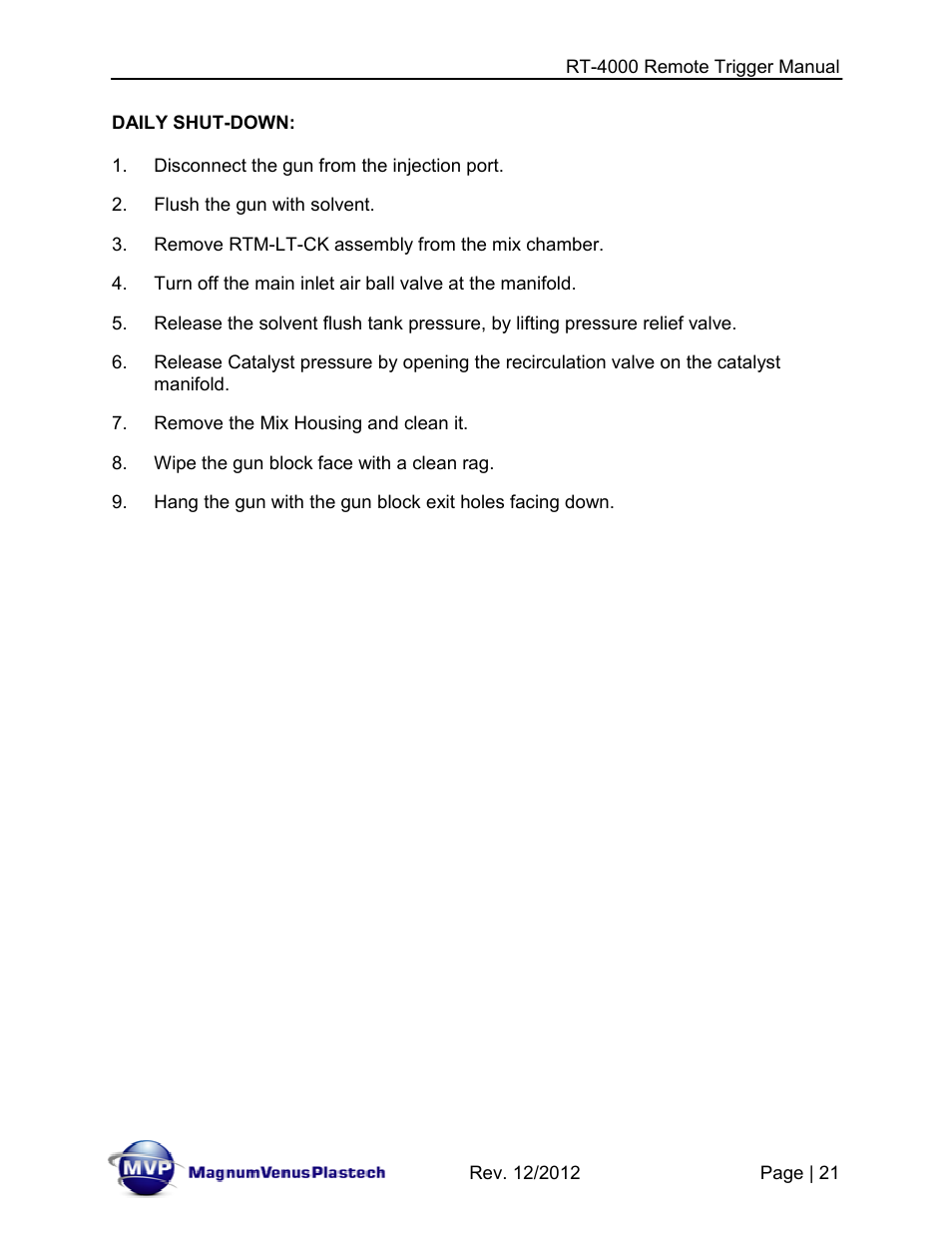 Magnum Venus Plastech RT-4000 RTM INJECTOR TRIGGER User Manual | Page 21 / 28