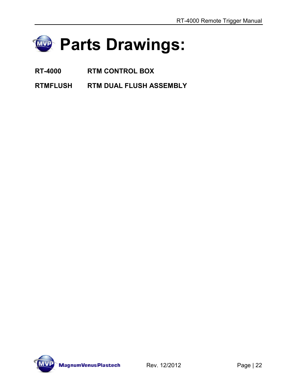 Parts drawings | Magnum Venus Plastech RT-4000 RTM INJECTOR TRIGGER User Manual | Page 22 / 28