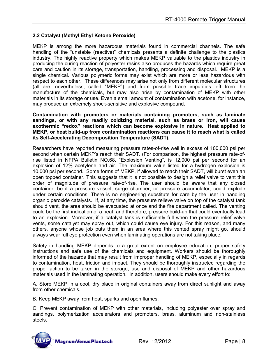 Magnum Venus Plastech RT-4000 RTM INJECTOR TRIGGER User Manual | Page 8 / 28