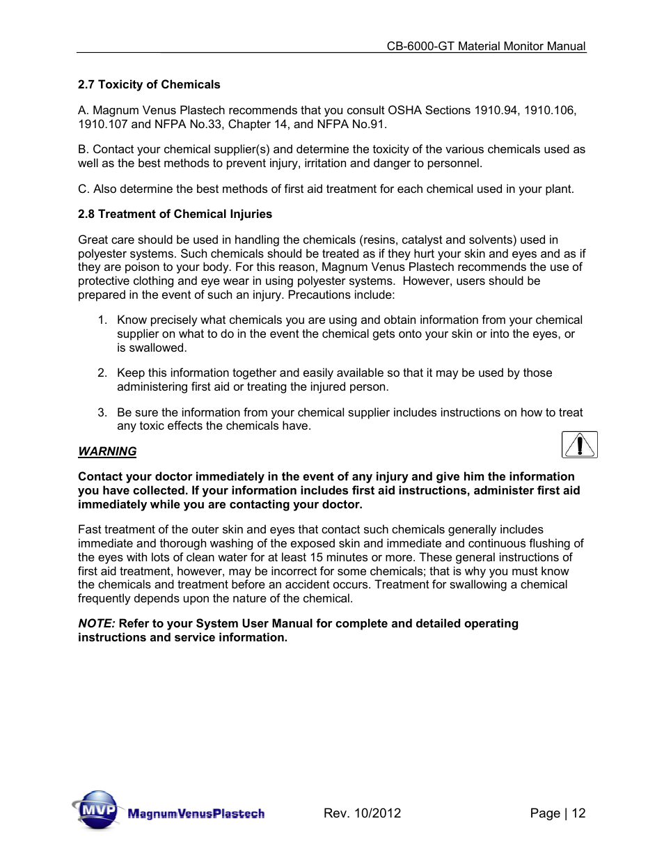 Magnum Venus Plastech CB-6000-GT Glass Monitor User Manual | Page 12 / 37