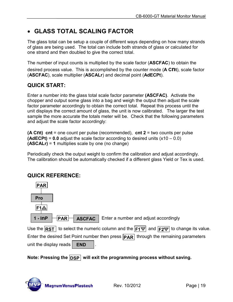 Glass total scaling factor | Magnum Venus Plastech CB-6000-GT Glass Monitor User Manual | Page 19 / 37