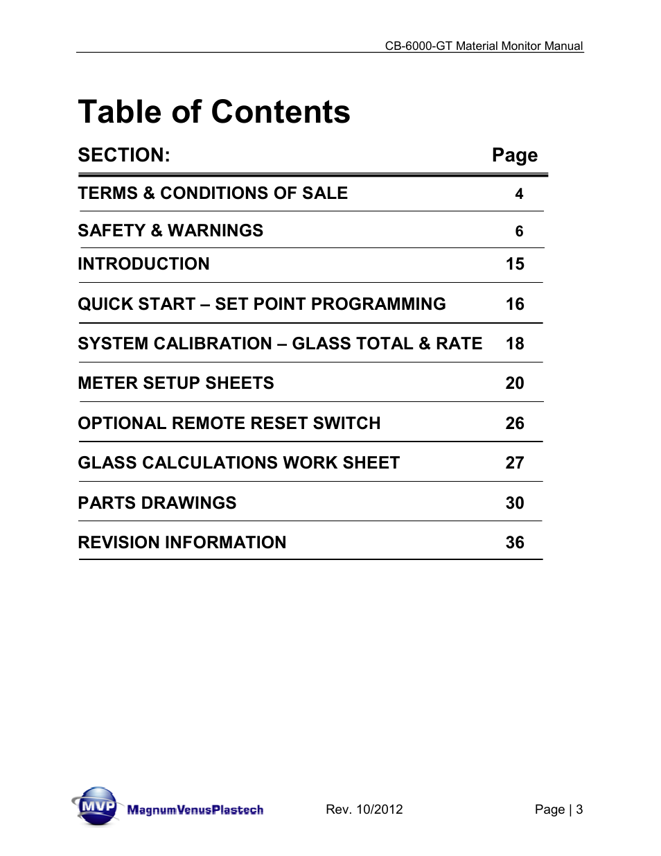 Magnum Venus Plastech CB-6000-GT Glass Monitor User Manual | Page 3 / 37