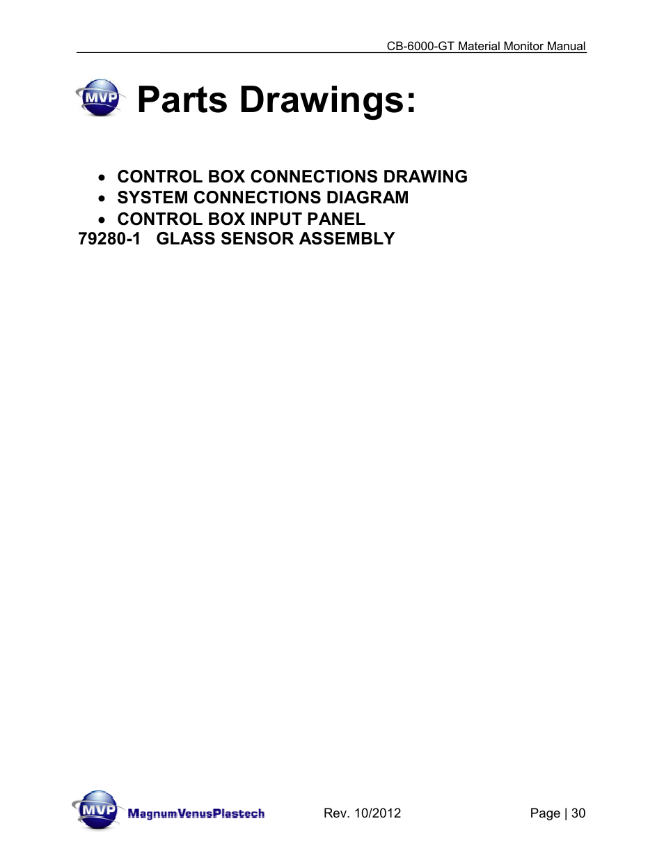 Parts drawings | Magnum Venus Plastech CB-6000-GT Glass Monitor User Manual | Page 30 / 37