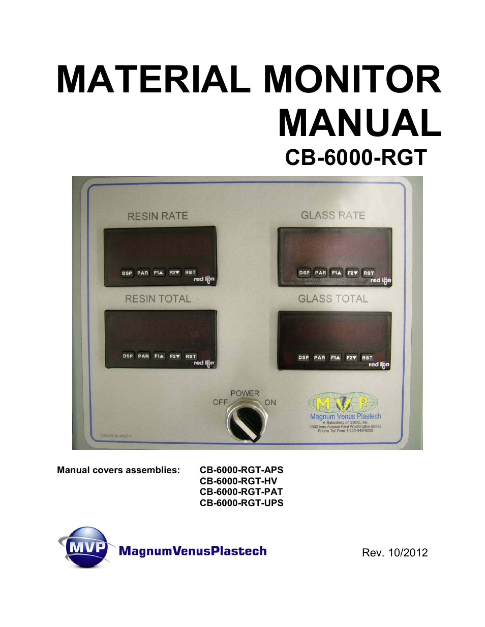 Magnum Venus Plastech CB-6000-RGT MATERIAL MONITOR User Manual | 56 pages