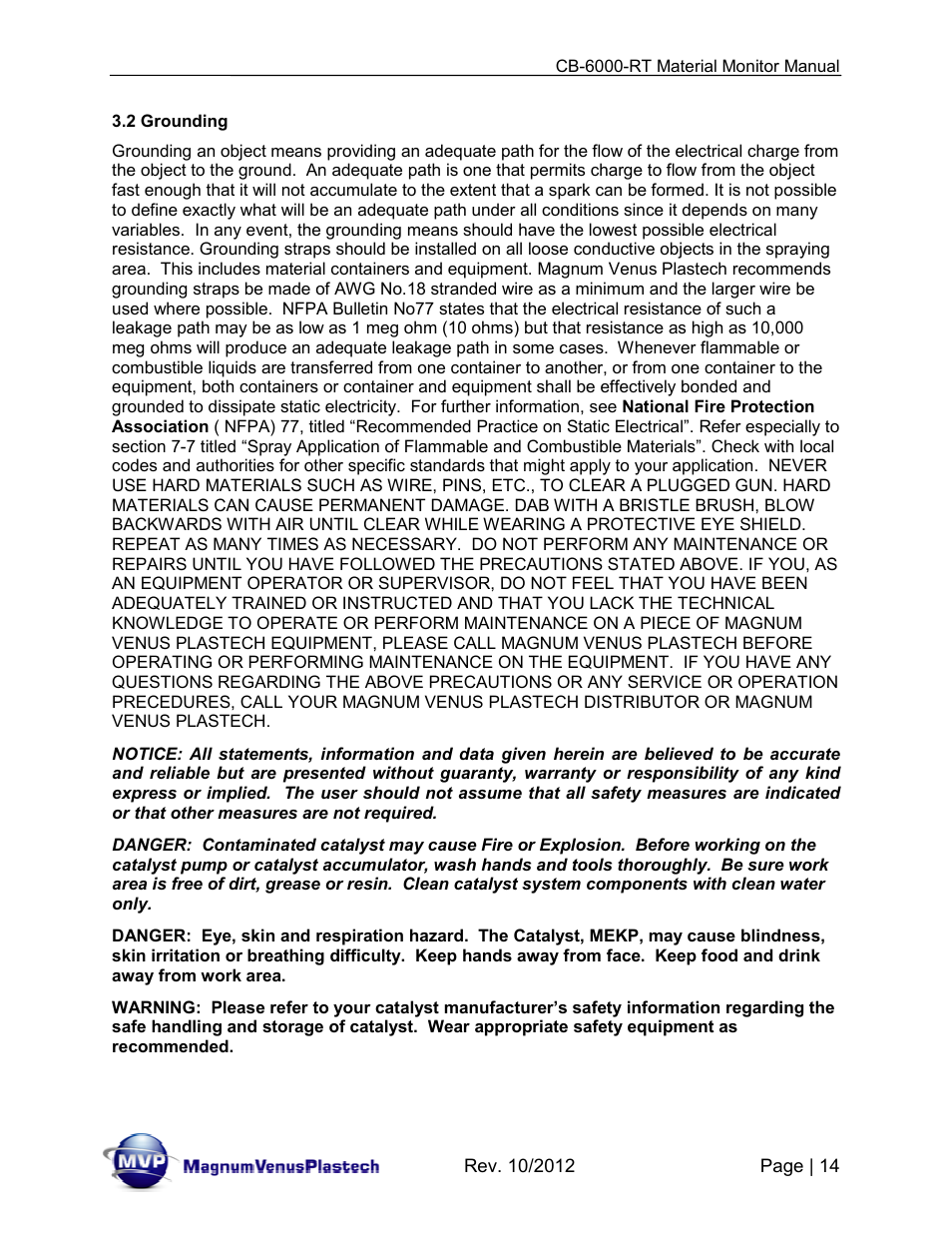 Magnum Venus Plastech CB-6000-RT - Resin Monitor User Manual | Page 14 / 44
