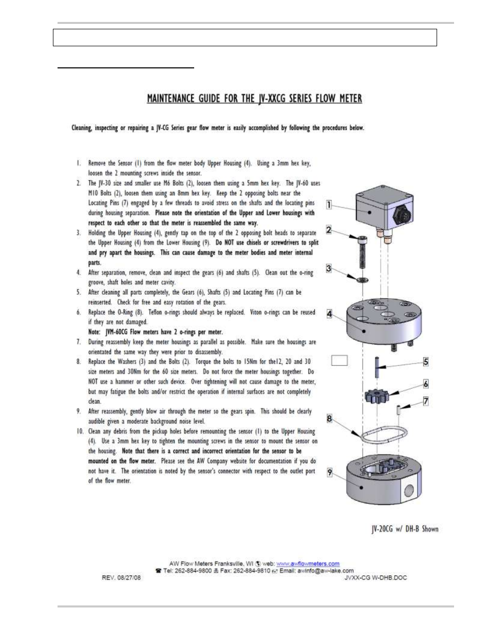 Chapter 8-maintainence/assembly drawings, Jv series flow meter | Magnum Venus Plastech UPMS-1000 Monitoring System User Manual | Page 31 / 82