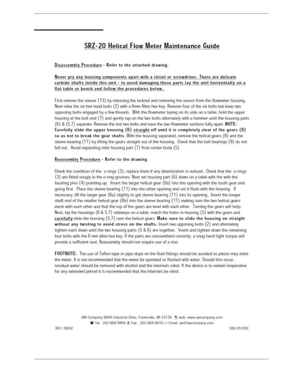Srz-20 flow meter | Magnum Venus Plastech UPMS-1000 Monitoring System User Manual | Page 37 / 82