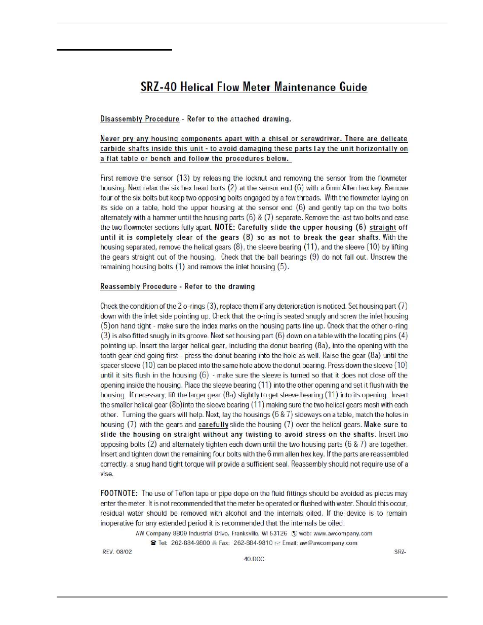 Srz-40 flow meter | Magnum Venus Plastech UPMS-1000 Monitoring System User Manual | Page 41 / 82