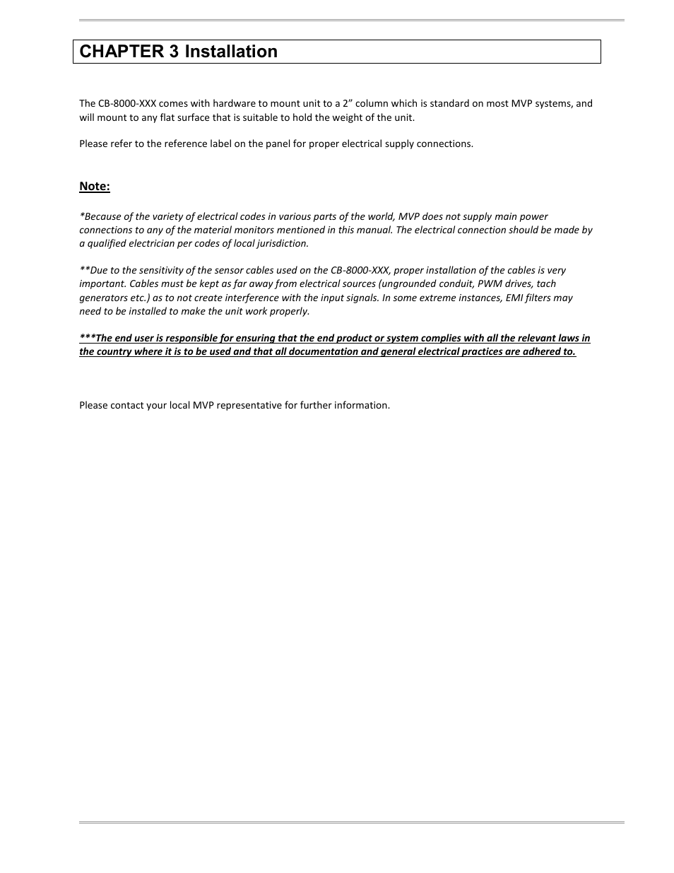 Chapter 3-installation | Magnum Venus Plastech CB-8000-xxx Resin Monitor User Manual | Page 11 / 45