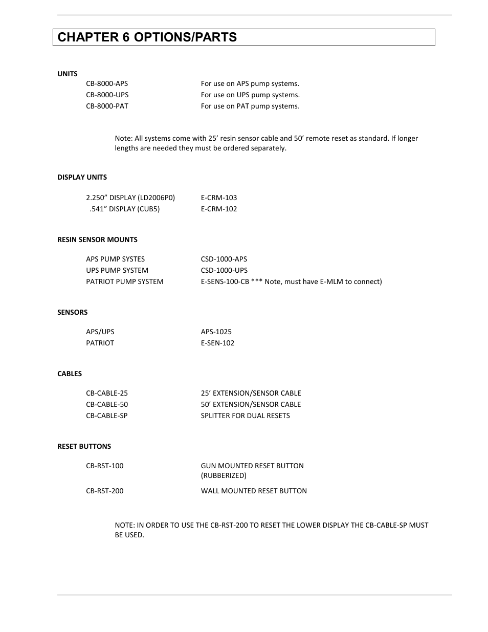 Chapter 6-options/parts | Magnum Venus Plastech CB-8000-xxx Resin Monitor User Manual | Page 21 / 45