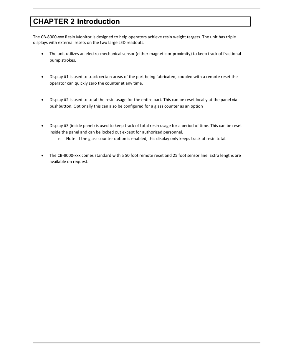 Chapter 2-introduction | Magnum Venus Plastech CB-8000-xxx Resin Monitor User Manual | Page 9 / 45