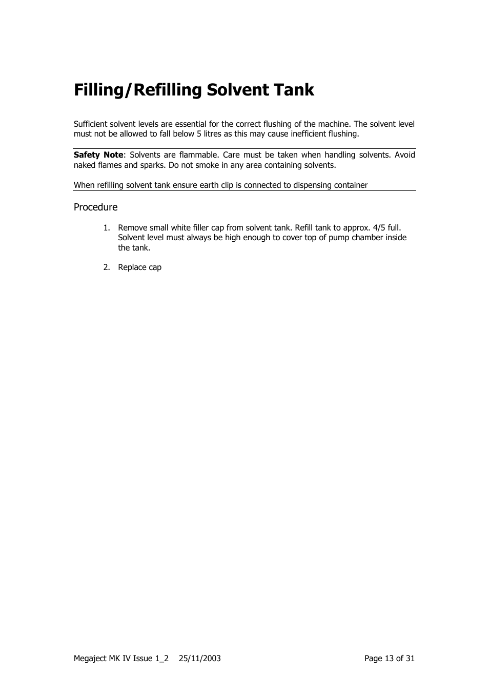 Filling/refilling solvent tank | Magnum Venus Plastech Megaject MKIV Revision 1_2 User Manual | Page 13 / 31