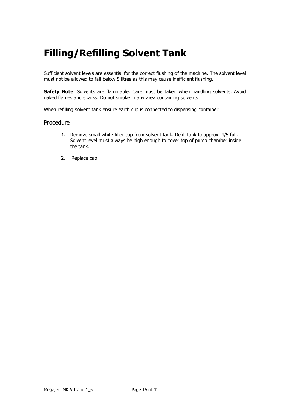 Filling/refilling solvent tank | Magnum Venus Plastech Megaject MKIV Revision 1_6 User Manual | Page 15 / 41