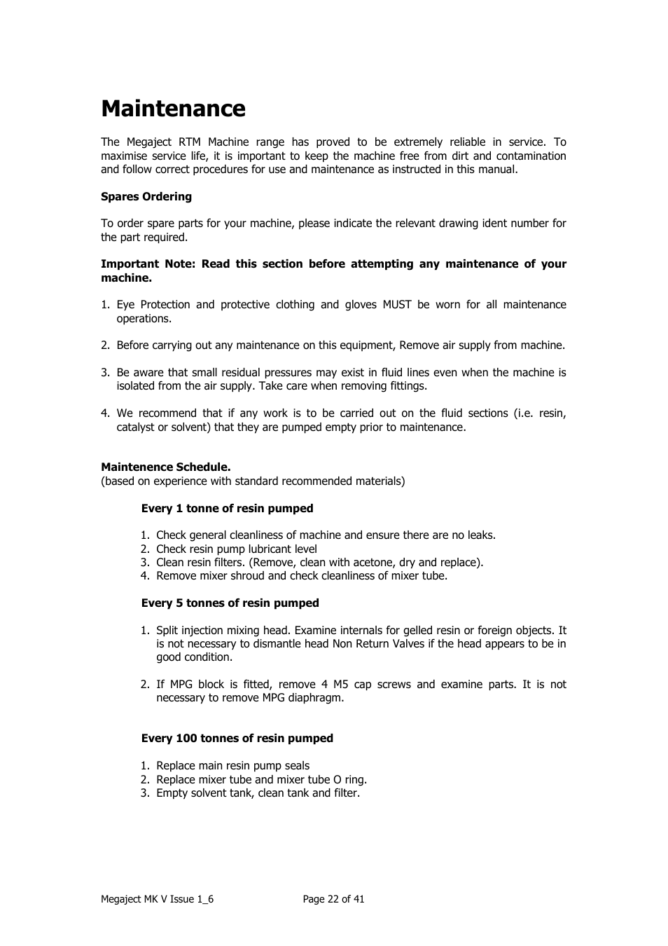 Maintenance | Magnum Venus Plastech Megaject MKIV Revision 1_6 User Manual | Page 22 / 41