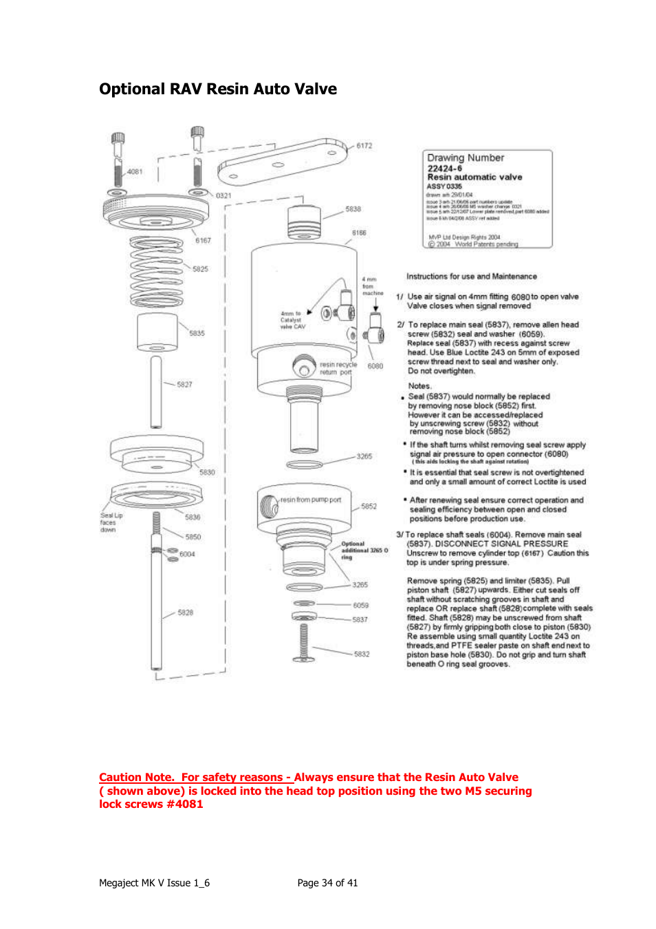 Optional rav resin auto valve | Magnum Venus Plastech Megaject MKIV Revision 1_6 User Manual | Page 34 / 41