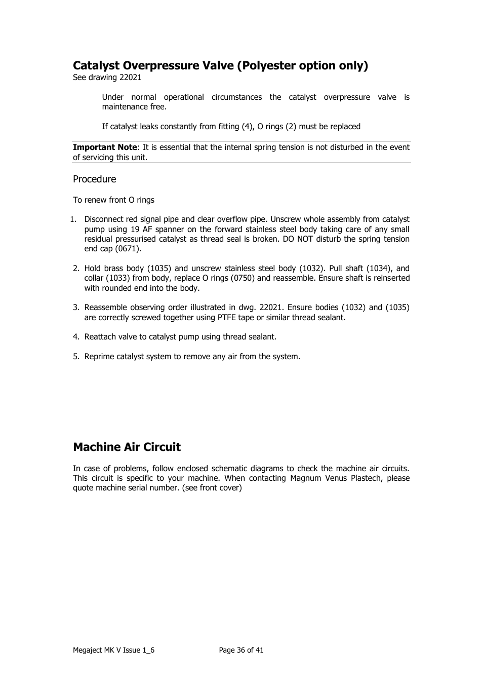 Machine air circuit, Procedure | Magnum Venus Plastech Megaject MKIV Revision 1_6 User Manual | Page 36 / 41