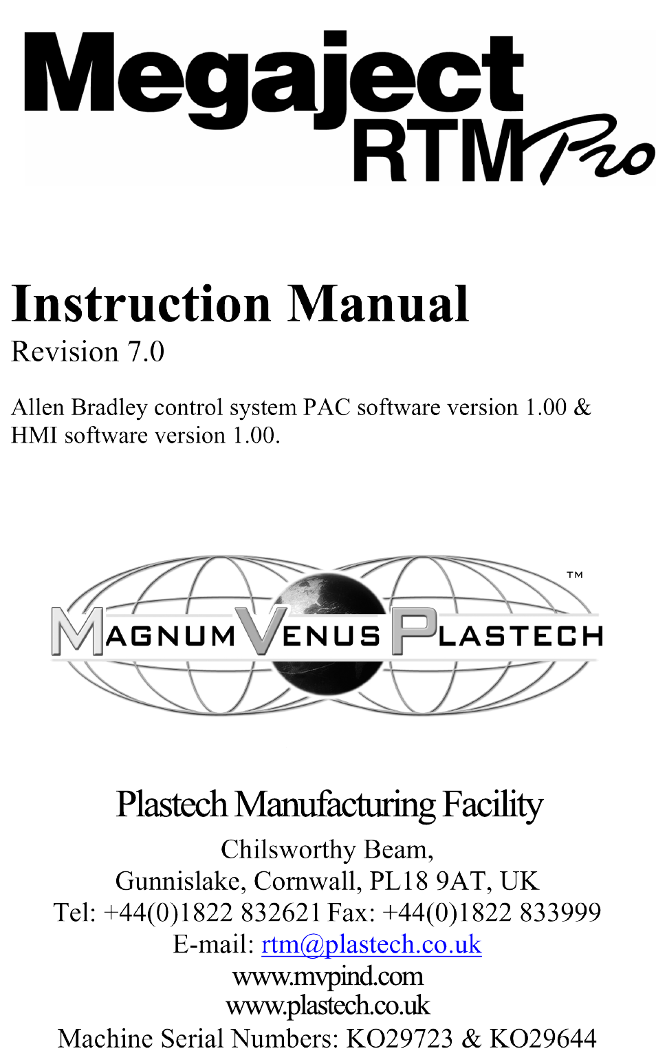 Magnum Venus Plastech Megaject RTM Pro Revison 7_0 User Manual | 72 pages