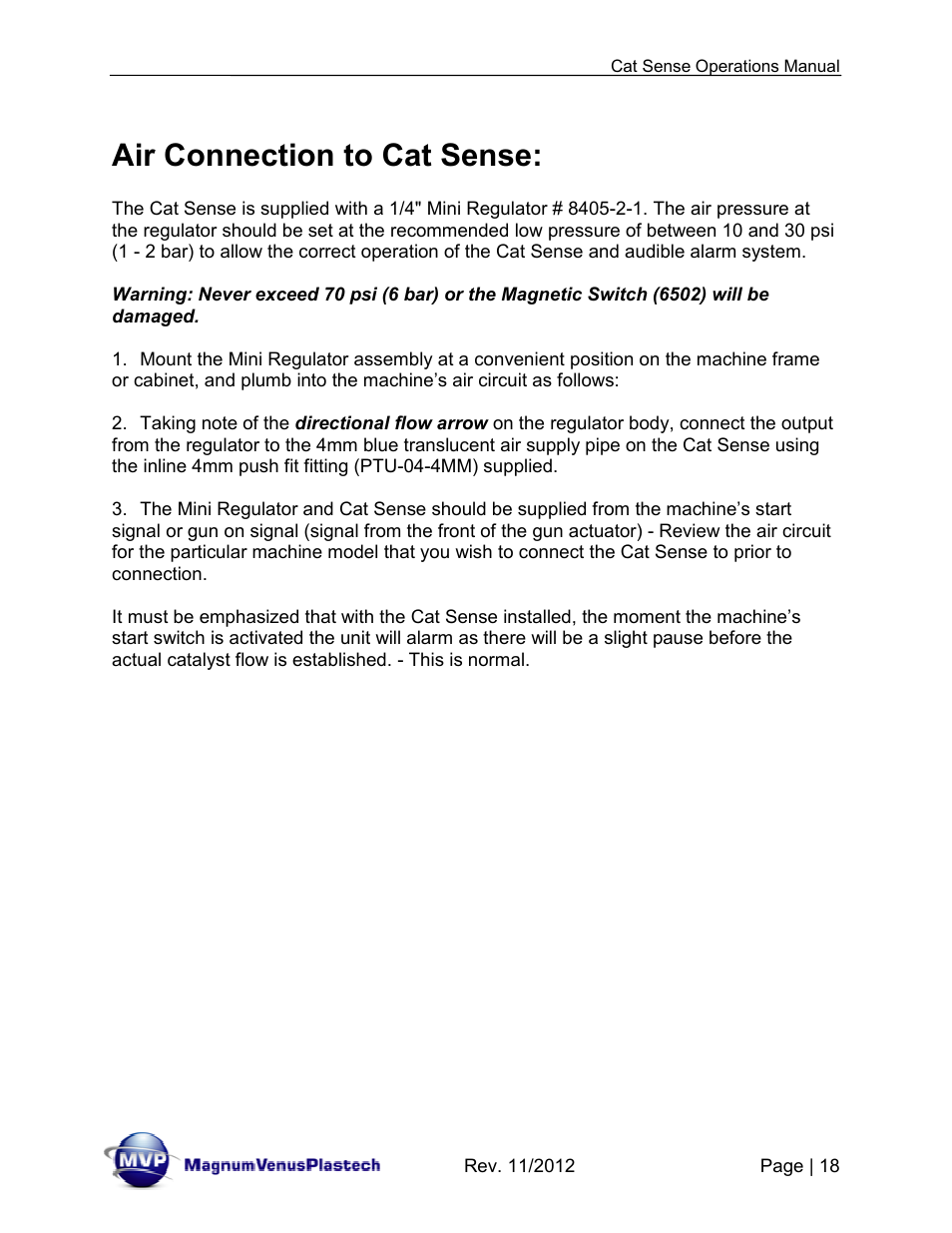 Air connection to cat sense | Magnum Venus Plastech CTS-9000 CAT SENSE User Manual | Page 18 / 26