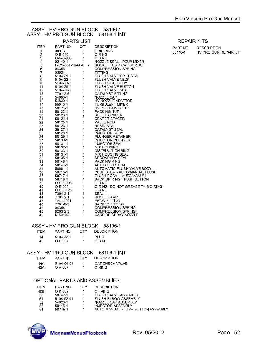 Magnum Venus Plastech High Volume Pro Gun 60625-1 User Manual | Page 52 / 64