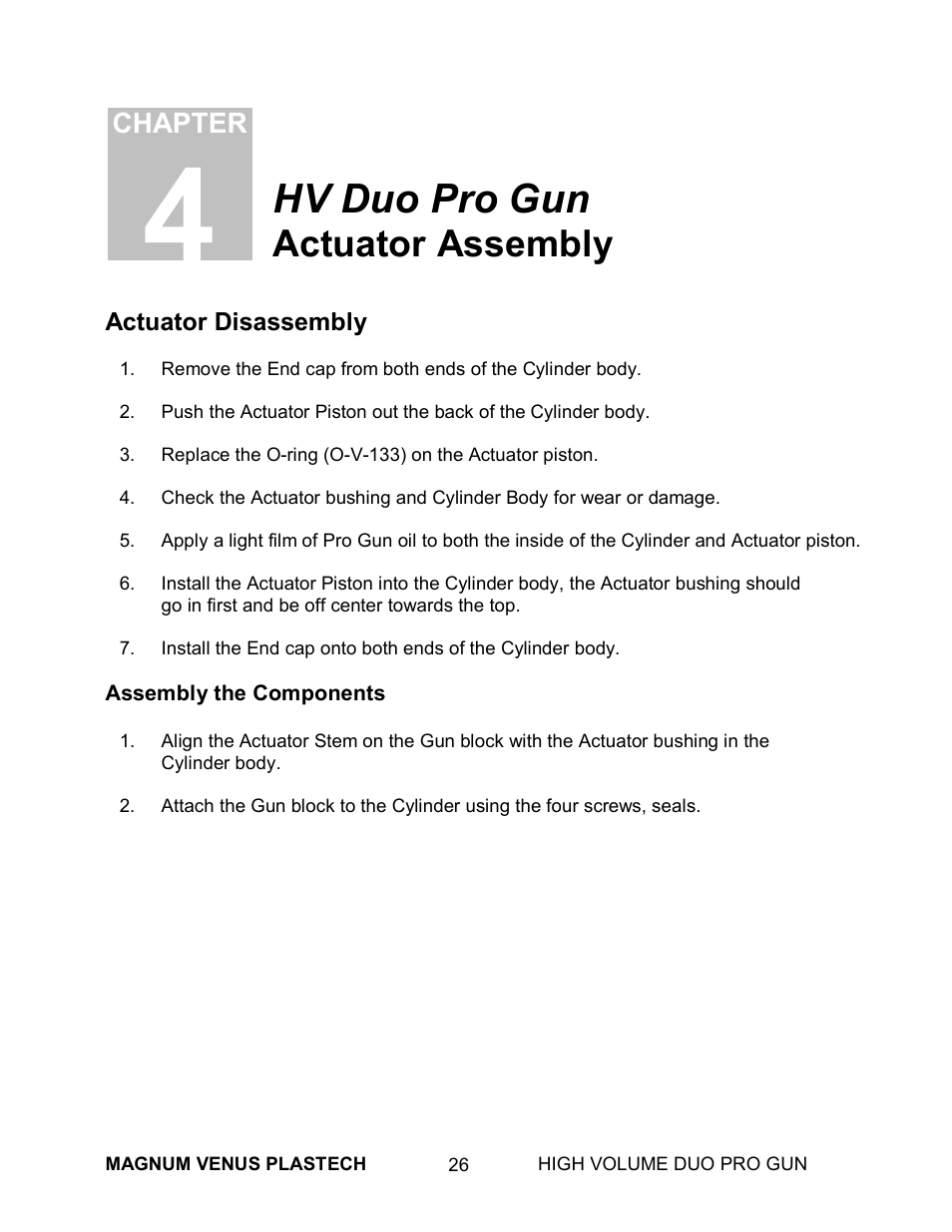 Hv duo pro gun, Actuator assembly, Chapter | Magnum Venus Plastech High Duo Pro Gun User Manual | Page 26 / 52