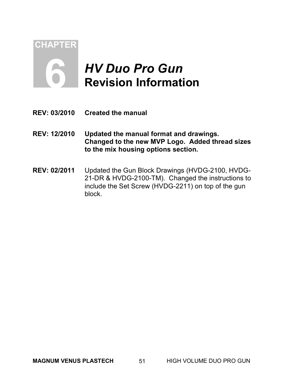 Hv duo pro gun, Revision information | Magnum Venus Plastech High Duo Pro Gun User Manual | Page 51 / 52