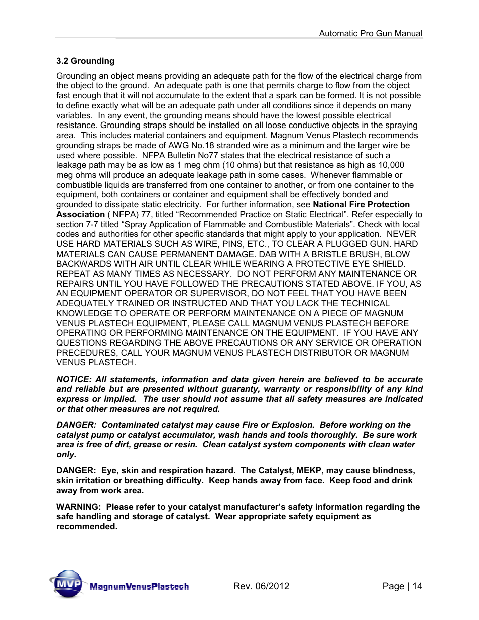 Magnum Venus Plastech Auto Pro Gun CPC_CPG_CPT_PRTM-DG User Manual | Page 14 / 85