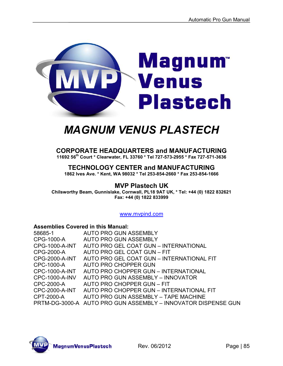 Magnum venus plastech | Magnum Venus Plastech Auto Pro Gun CPC_CPG_CPT_PRTM-DG User Manual | Page 85 / 85