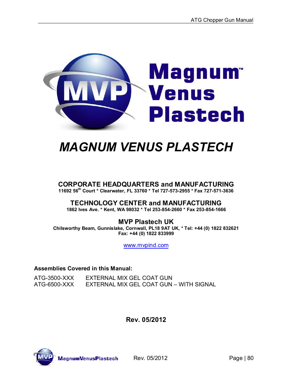 Magnum venus plastech | Magnum Venus Plastech ATG Gel Coat Gun User Manual | Page 80 / 80