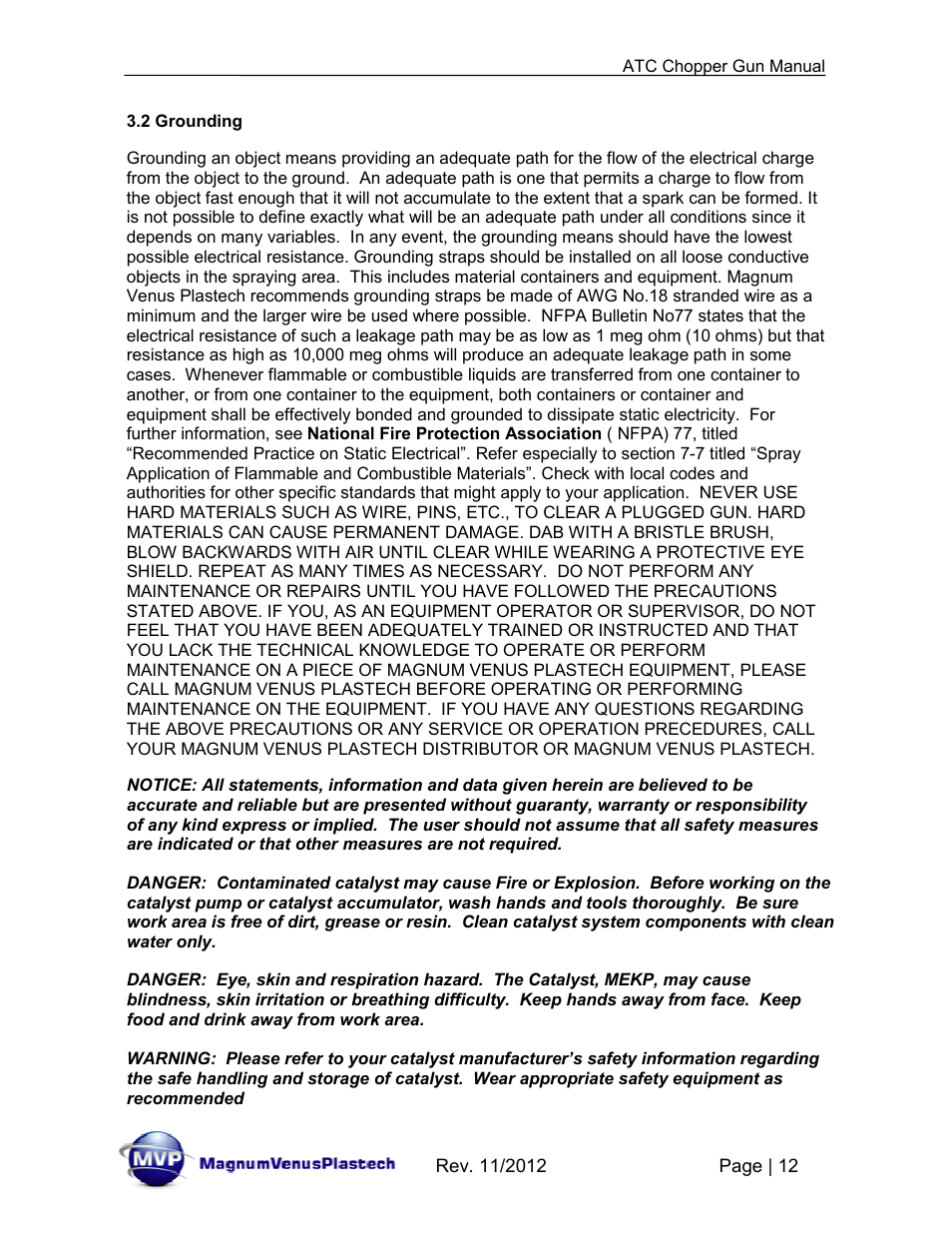 Magnum Venus Plastech ATG chopper Gun User Manual | Page 12 / 60