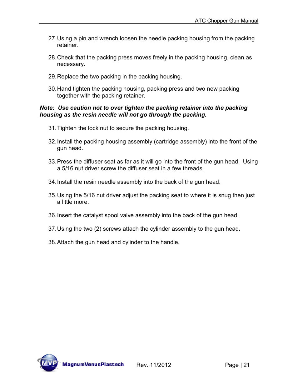 Magnum Venus Plastech ATG chopper Gun User Manual | Page 21 / 60