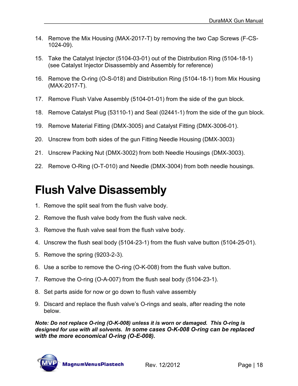 Flush valve disassembly | Magnum Venus Plastech DuraMAX Gun DMX-3000 User Manual | Page 18 / 54