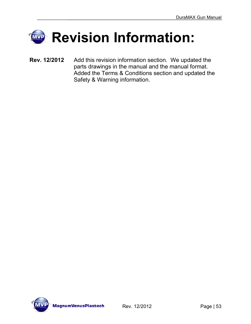 Revision information | Magnum Venus Plastech DuraMAX Gun DMX-3000 User Manual | Page 53 / 54