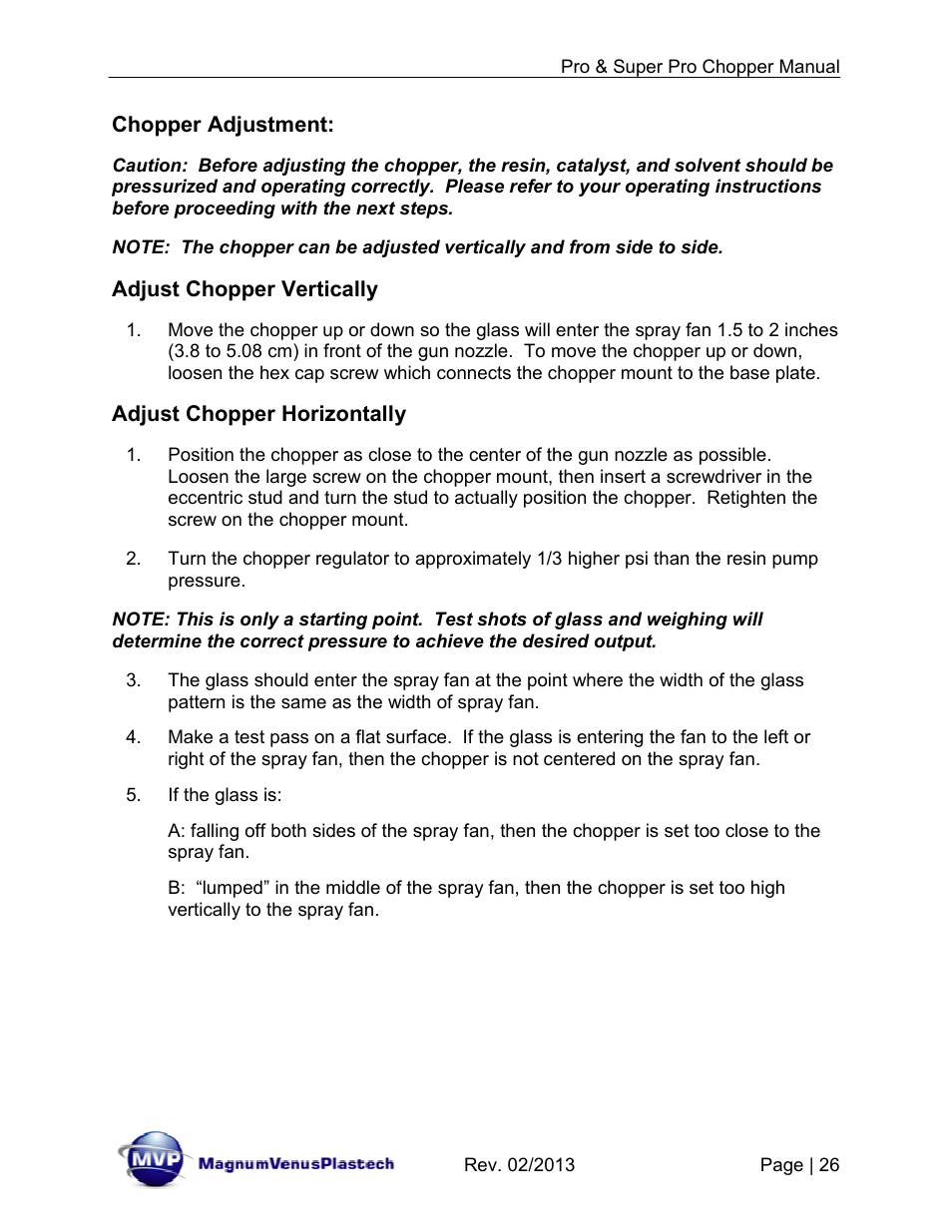 Chopper adjustment, Adjust chopper vertically, Adjust chopper horizontally | Magnum Venus Plastech PRO AND SUPER PRO CHOPPER VRC-1000_2000_3000 User Manual | Page 26 / 32