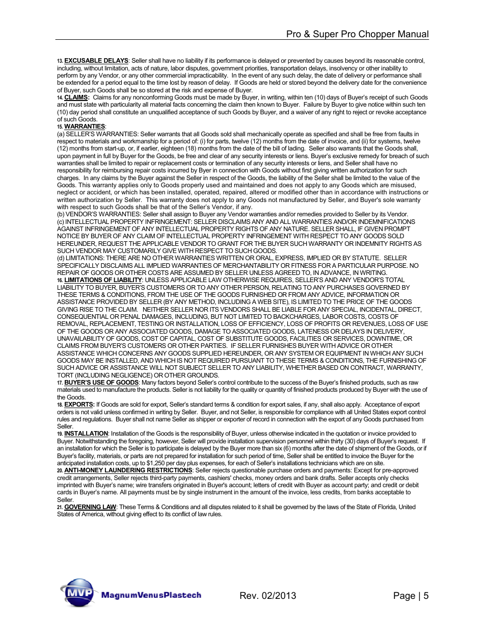 Magnum Venus Plastech PRO AND SUPER PRO CHOPPER VRC-1000_2000_3000 User Manual | Page 5 / 32