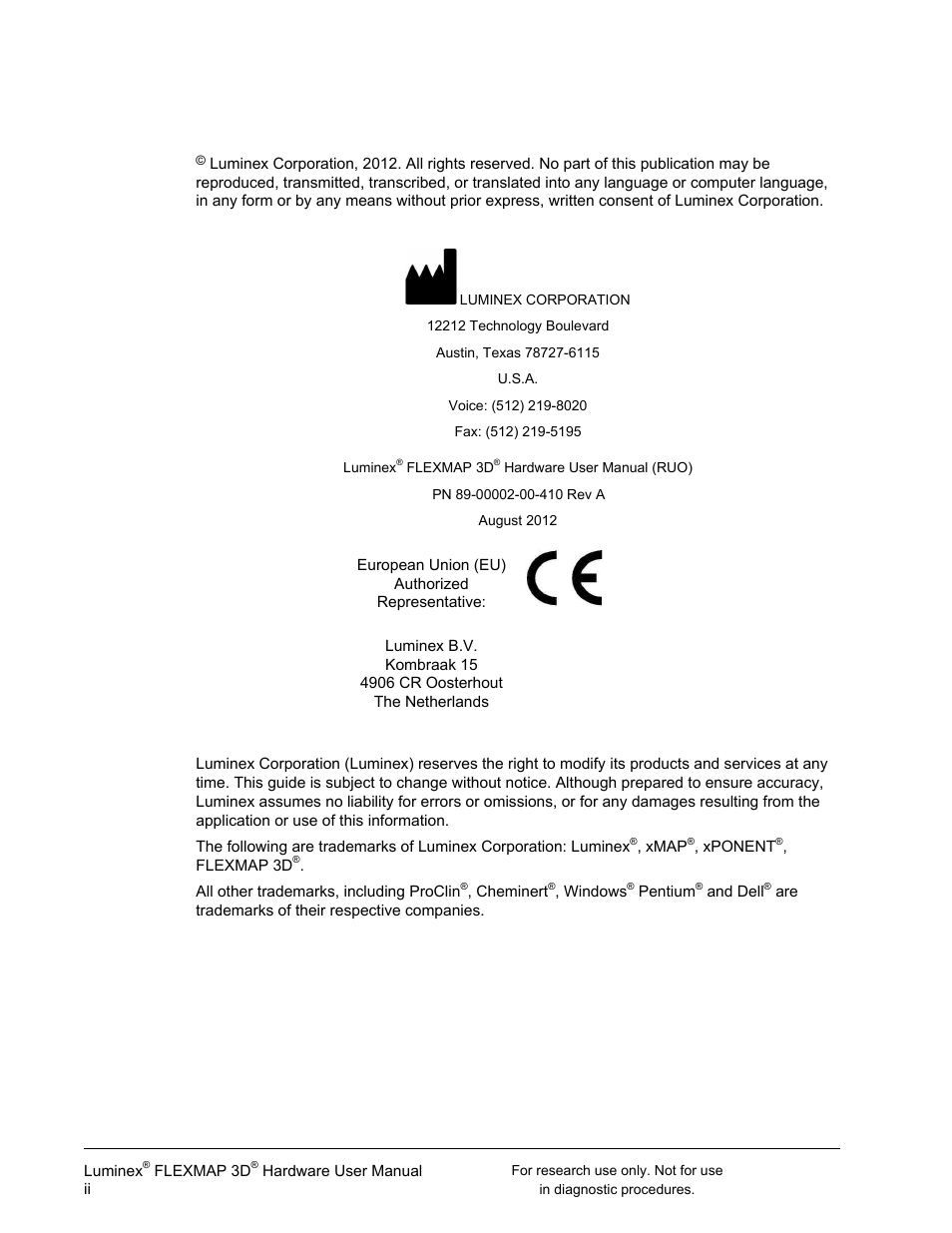 Luminex FLEXMAP 3D User Manual User Manual | Page 2 / 86